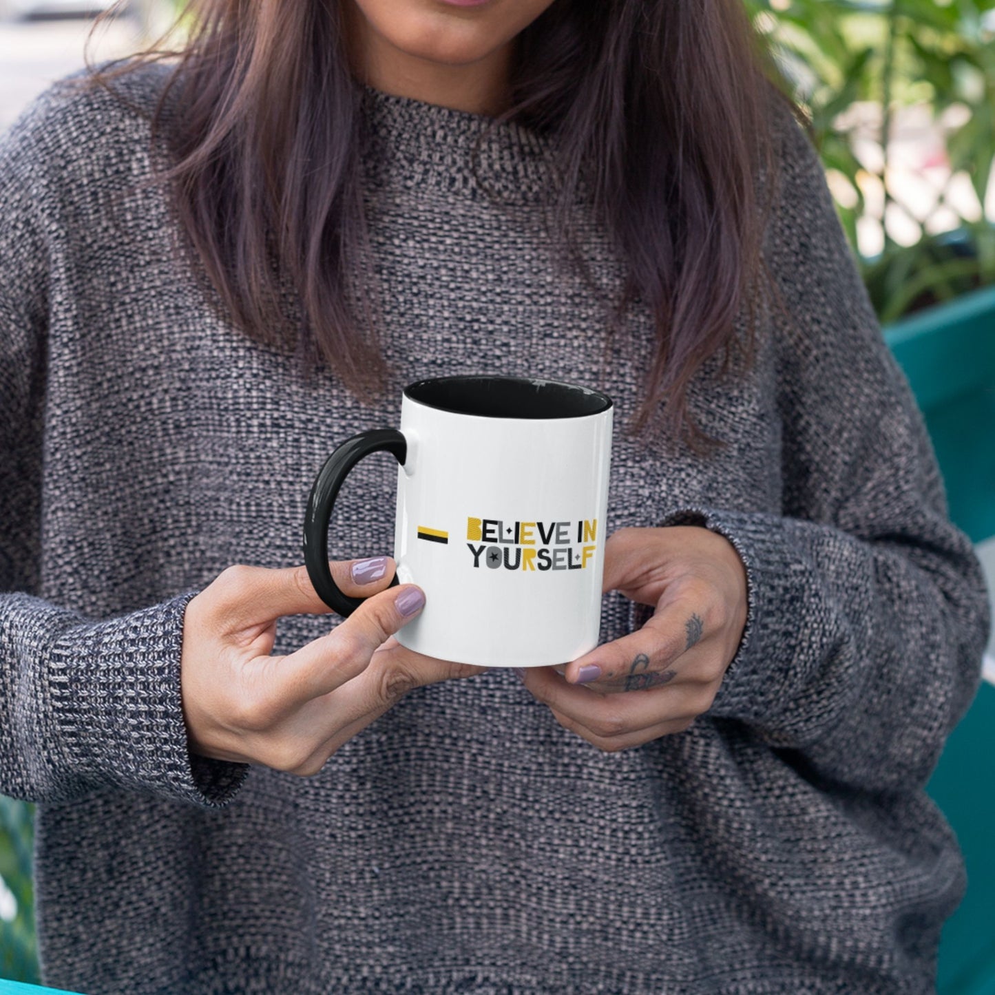 Believe In Yourself™ Motivational Mug – Black Handle & Interior Edition